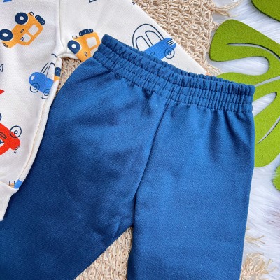 Conj. Jaqueta Beep Beep! com Capuz e Calça de Moletom - Areia e Azul Jeans